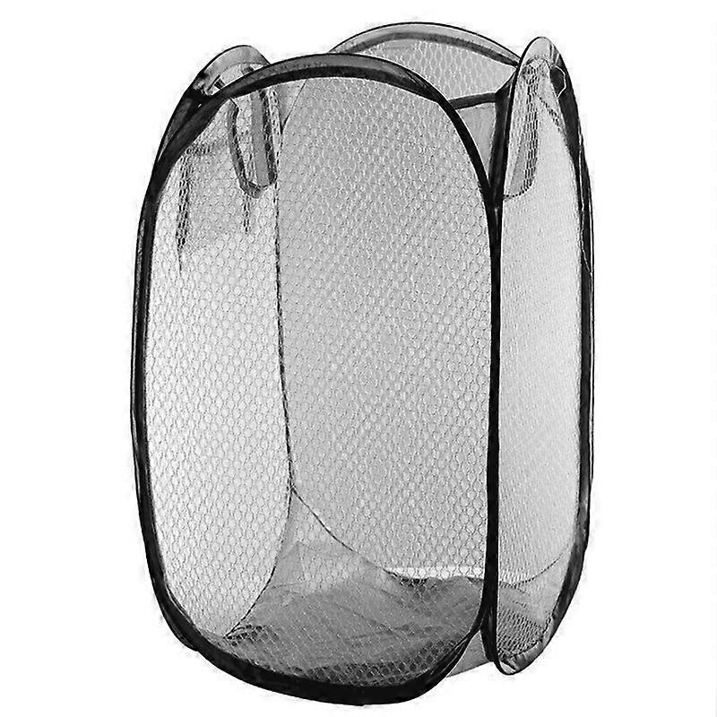 Foldable Up Easy Open Mesh Laundry Clothes Hamper Basket for College Dorm (Black)