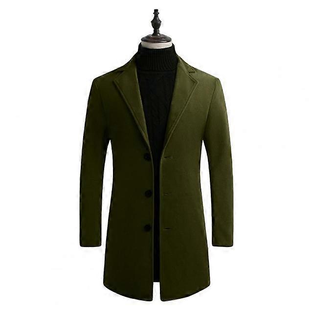 Korean Style Men Trench Coat Lapel Buttons Woolen Coat Casual Overcoat Jackets Men Warm Long Outwear Spring Windbreaker