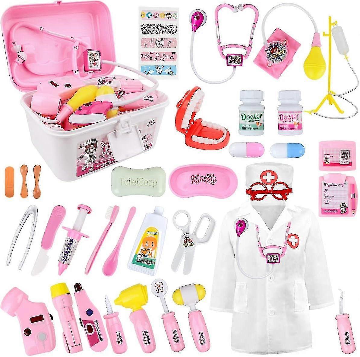 مجموعة أطباء للأطفال ، 35 حزمة طبيب أسنان طبيب بيطري طقم طبي بما في ذلك سماعة الطبيب الإلكترونية ، أطفال يتظاهرون بلعب الأدوار هدايا ل 3 4 5 6 سنوات صبي
