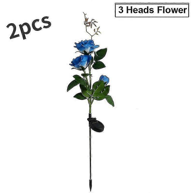 2pcs Solar Rose Led Light impermeabile all'aperto fiore artificiale pianta fata prato strada azzurro