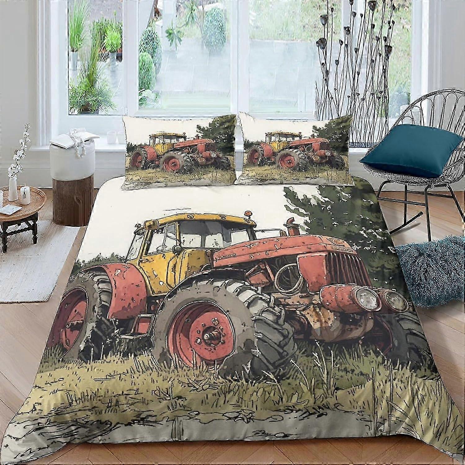 J2126 Lakan Farm Tractor Täcken Överdrag Påslakan Täcke 3D-tryckt fordon för pojkar flickor sängkläder set mjuk mikrofiber med örngott