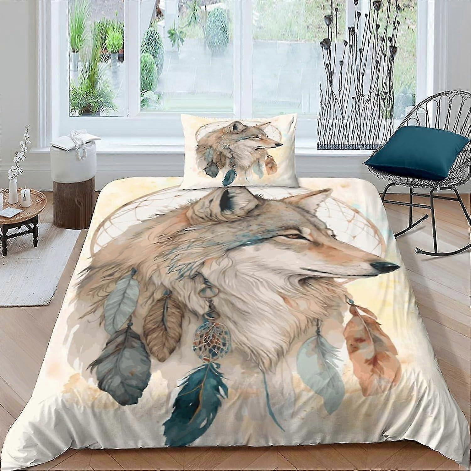 Conjunto de Capa de Edredom J2327 Wolves com Fronhas Impressão 3D para Adolescentes Crianças Capa de Colcha Leve e Macia para Decoração de Quarto Comf