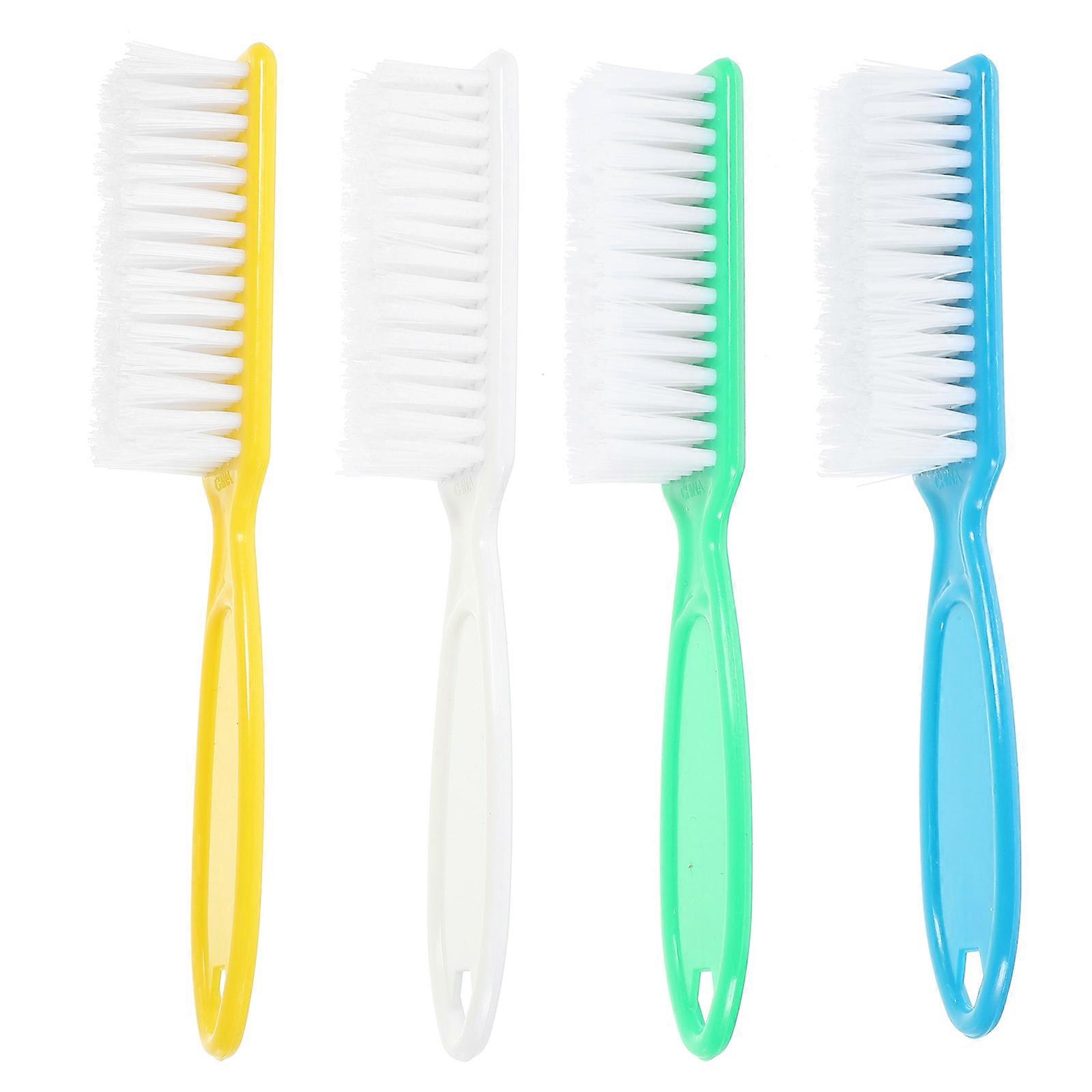 4pcs Nail Brush Long Handle Plastic Cleaning Scrubbing Brushes for Nail Makeup (Random Pattern)