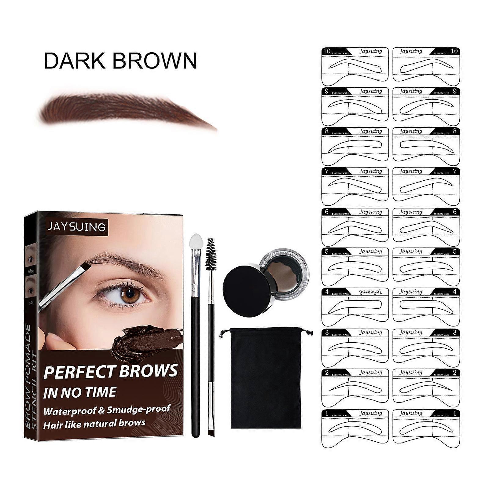 Kit de poudre de tampon à sourcils avec 20 pochoirs à sourcils réutilisables Sac de pinceaux à sourcils