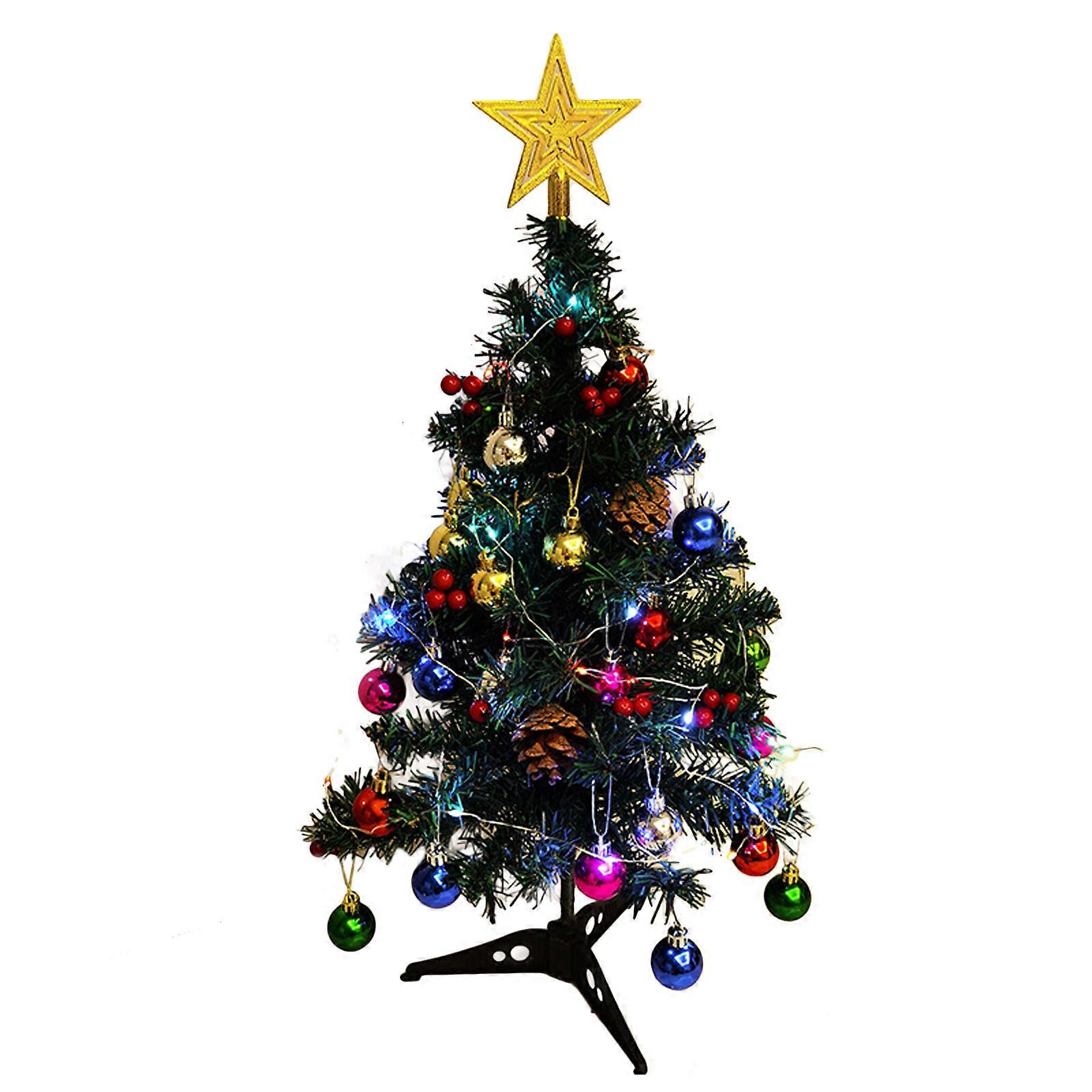 Christmas Tree With Ornaments And Lights Home  Decor Mini Create Amily Members Gift Strong PVC Desktop Lights-30cm