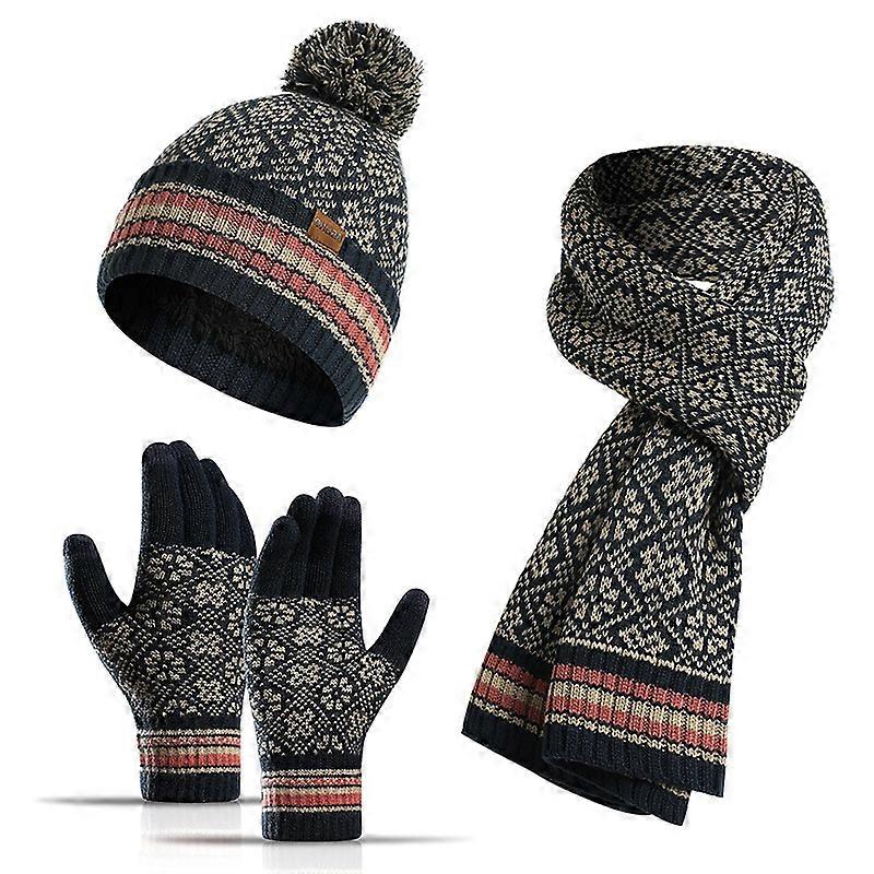 Cappello invernale sciarpa e guanti touch screen (blu marino)
