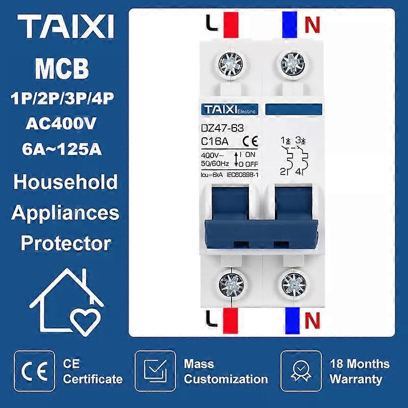 TAIXI MCB DZ47 220V 380V Mini Miniature Circuit Breaker 1P 2P 3P 4P 6A 16A 32A 40A 50A 63A 80A 100A 125A Air Switch CE