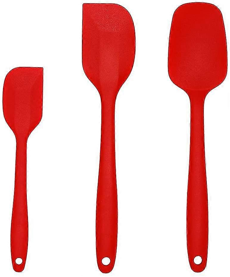 Silicone Spatulas, Set Of 3 Flexible Silicone Spatulas (2 Spatulas Spatulas + 1 Spatula Spoon) - Red