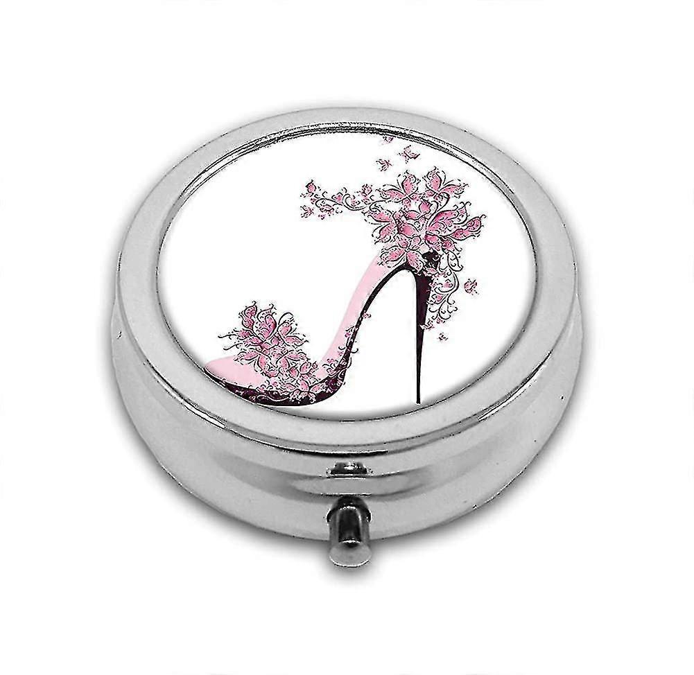 Vintage Floral Custom Round Silver Pill Box Pocket 2.1 Polegadas Tablet de medicina
