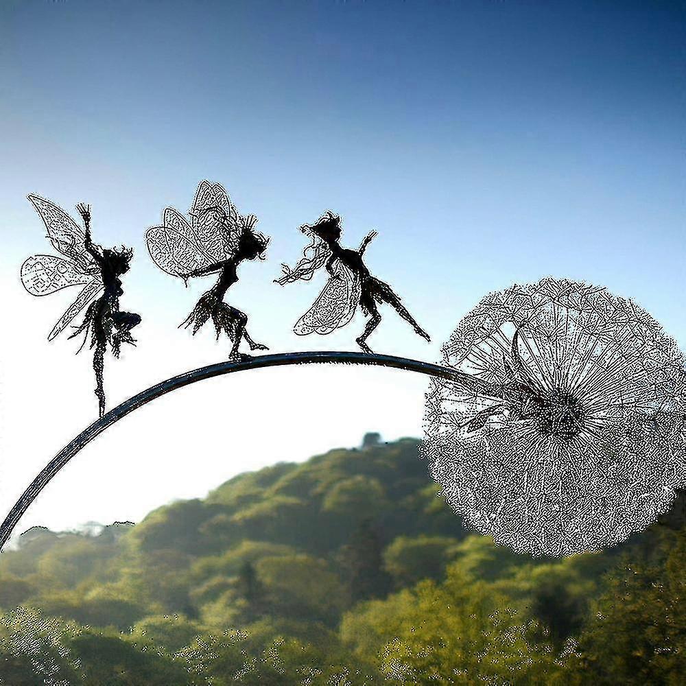 Fairy Garden Sculptures Stake Fairies And Dandelions Dance Together