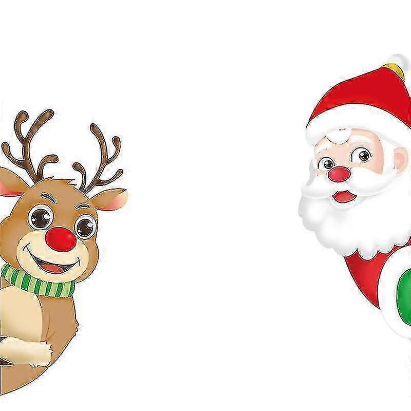 2pc Christmas Window Stickers, Peeping Santa And Rudolph Window Clings Snowflake Decal For Xmas Window Decoration