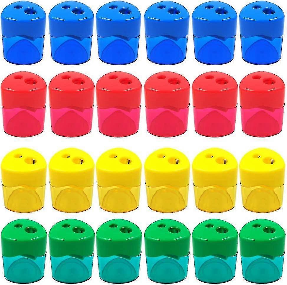 24pcs Pencil Sharpener Manual, Assorted Color Small Dual Hole Pencil S