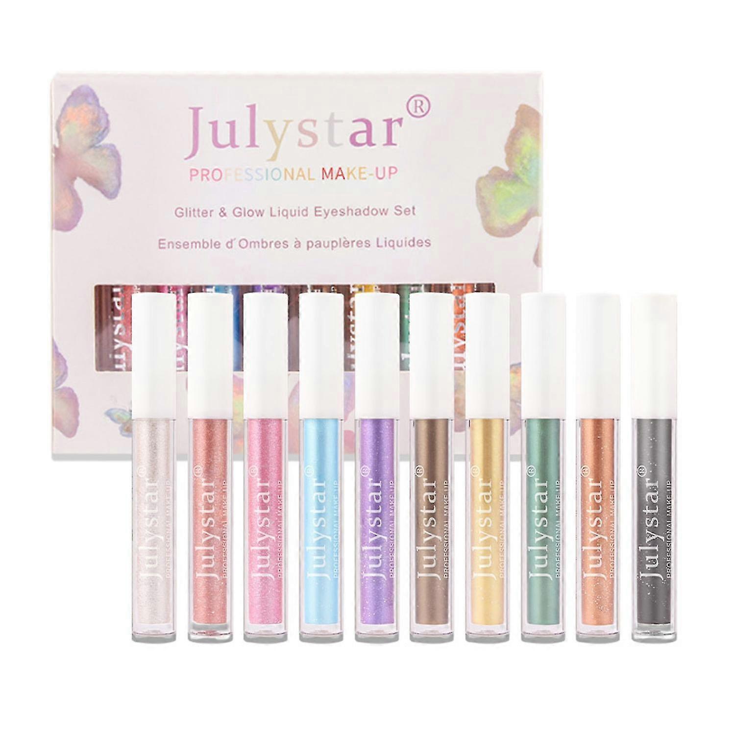 10pcs 2.5ml Liquid Eyeshadow Shiny Long-lasting Brush Structure Glitter Charming Eye Makeup