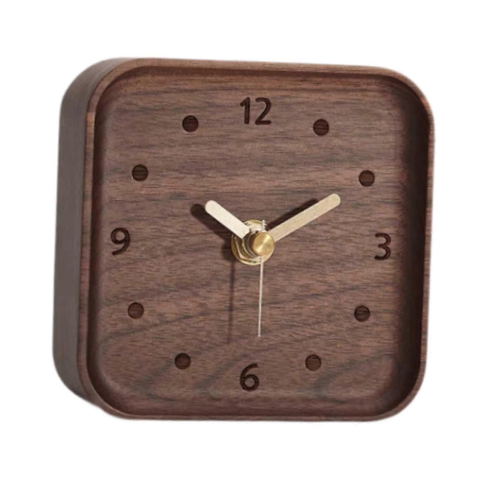 Wooden Table Clock Silent Chic Modern Desktop Clock for Office Bedside Shelf Black Walnut