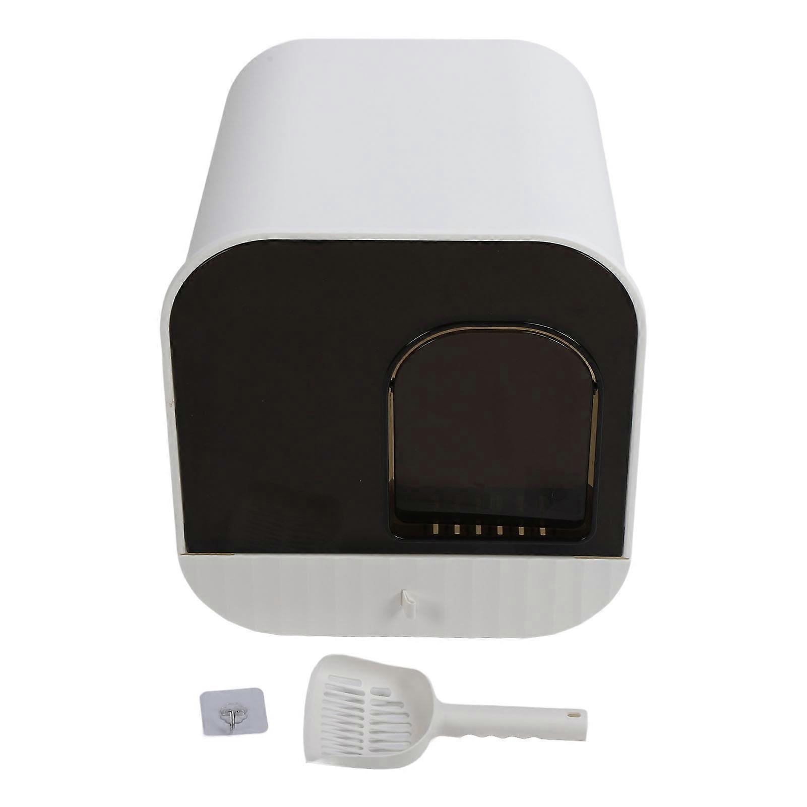Enclosed Cat Litter Box Odor Control Large Hooded Kitten Litter Tray Drawer Type Cat Toilet with Litter Scoop White