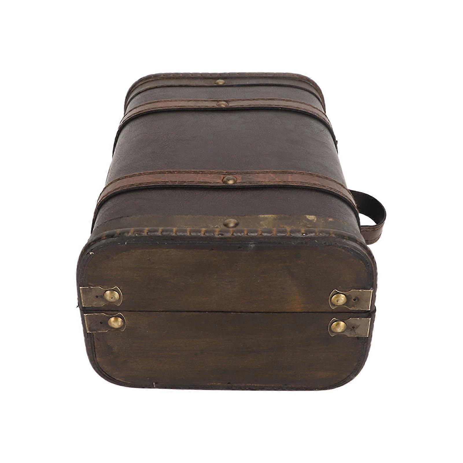 Retro Wooden Suitcase Home Party Artificial Leather Jewelry Necklace Storage Box Decoration Black Brown 