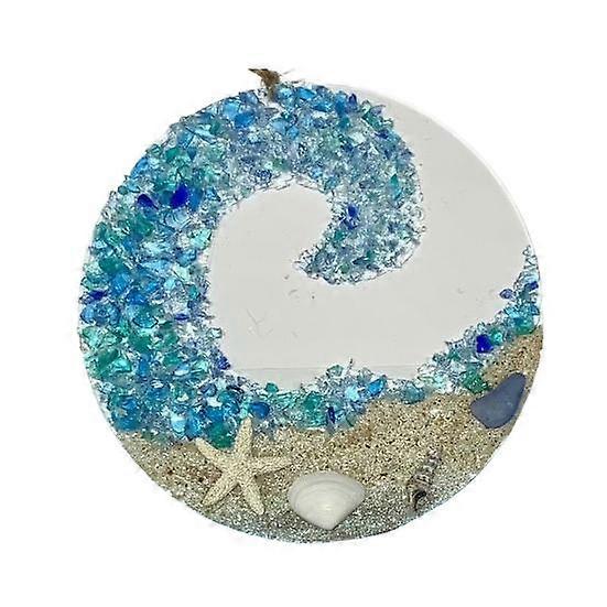 Sea Glass Sun Catcher Beach Ornament Ocean on Acrylic Circle Wave Crashing Light Catcher