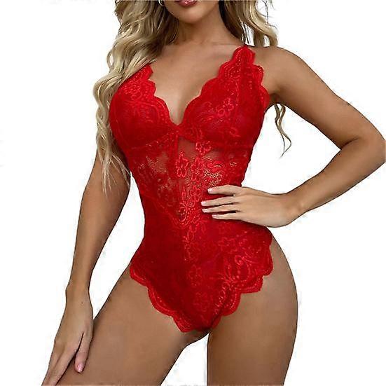 Chic Party Bodysuit See-through Seductive Lace Spaghetti Strap Party Bodysuit for Honeymoon