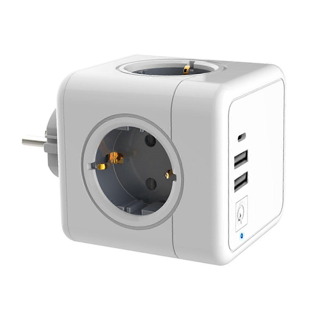 Creative cube model square socket powercube European standard European standard German standard Korean conversion socket-E02C direct plug + U + switch