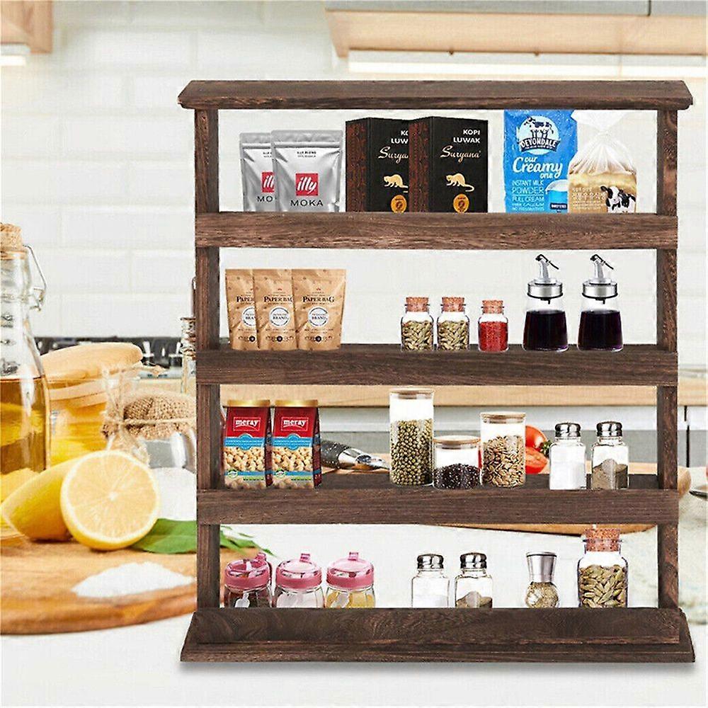 4 Tier Wood Floating Shelf Kitchen Spice Rack Bottle Shelf Countertop Storage