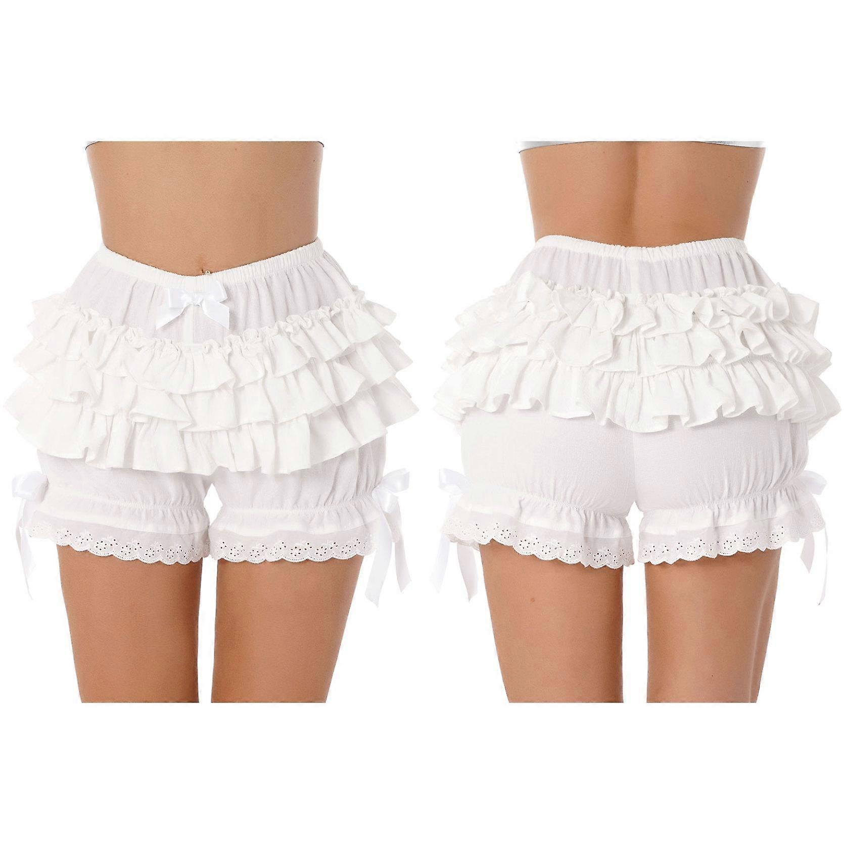 Women Girl Masquerade Party Costume Ruffle Bloomers Bowknot Frilly Panties Solid Color Shorts