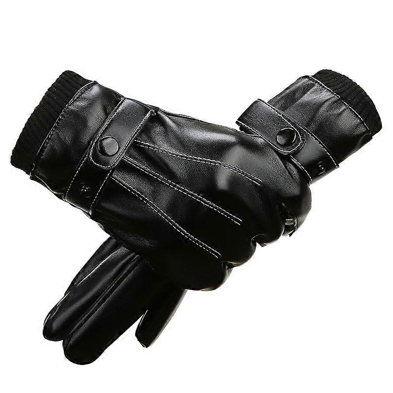 Winter Männer PU Leder Touchscreen Plüsch Futter Warme Fahrradhandschuhe, Größe: Frei Größe 12