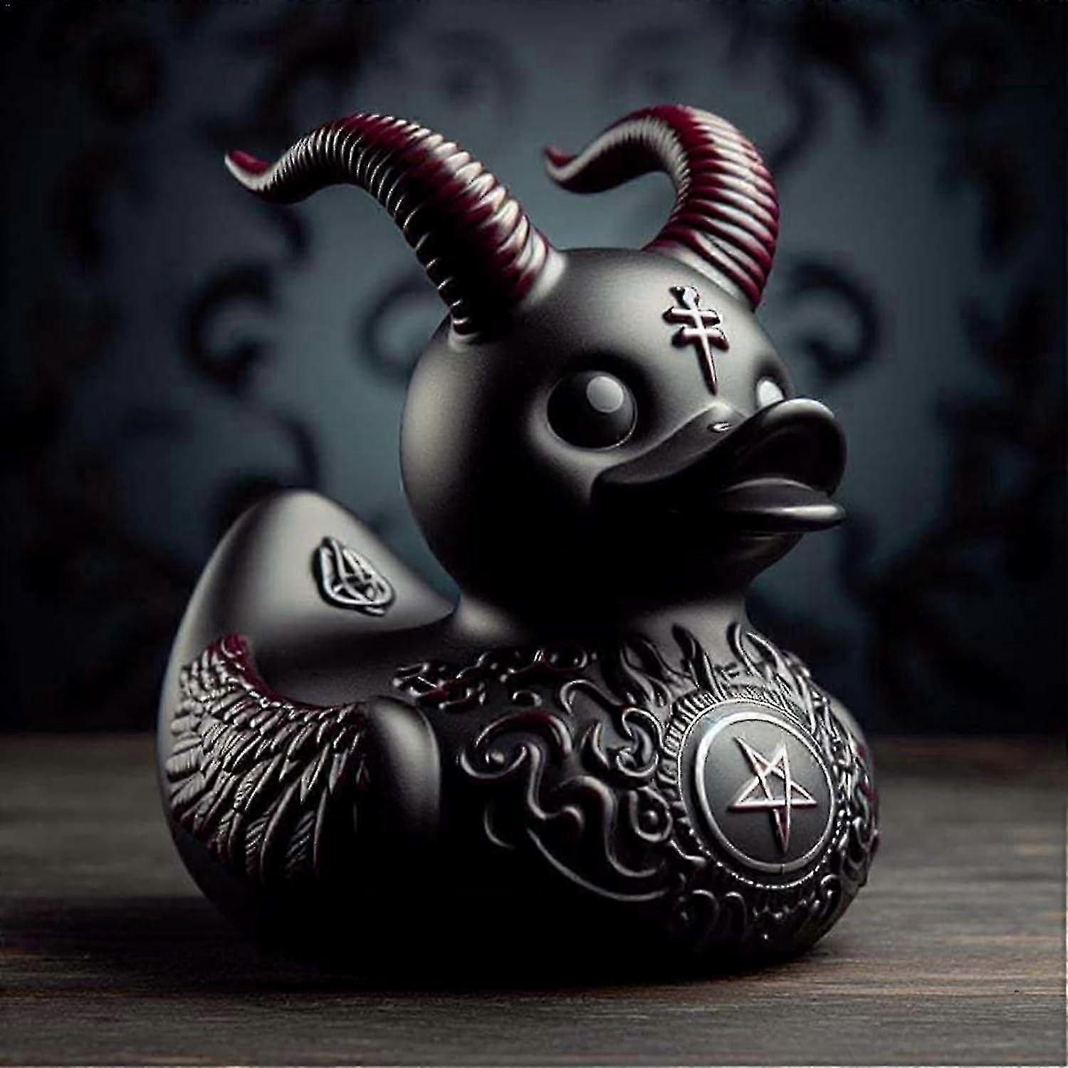 Duckieville Duck, Duckieville Duck Statue, Satan Ducks Gothic Punk Ducks, Resin Duck Statue, Resin Black Death Rock Duck Sculpture