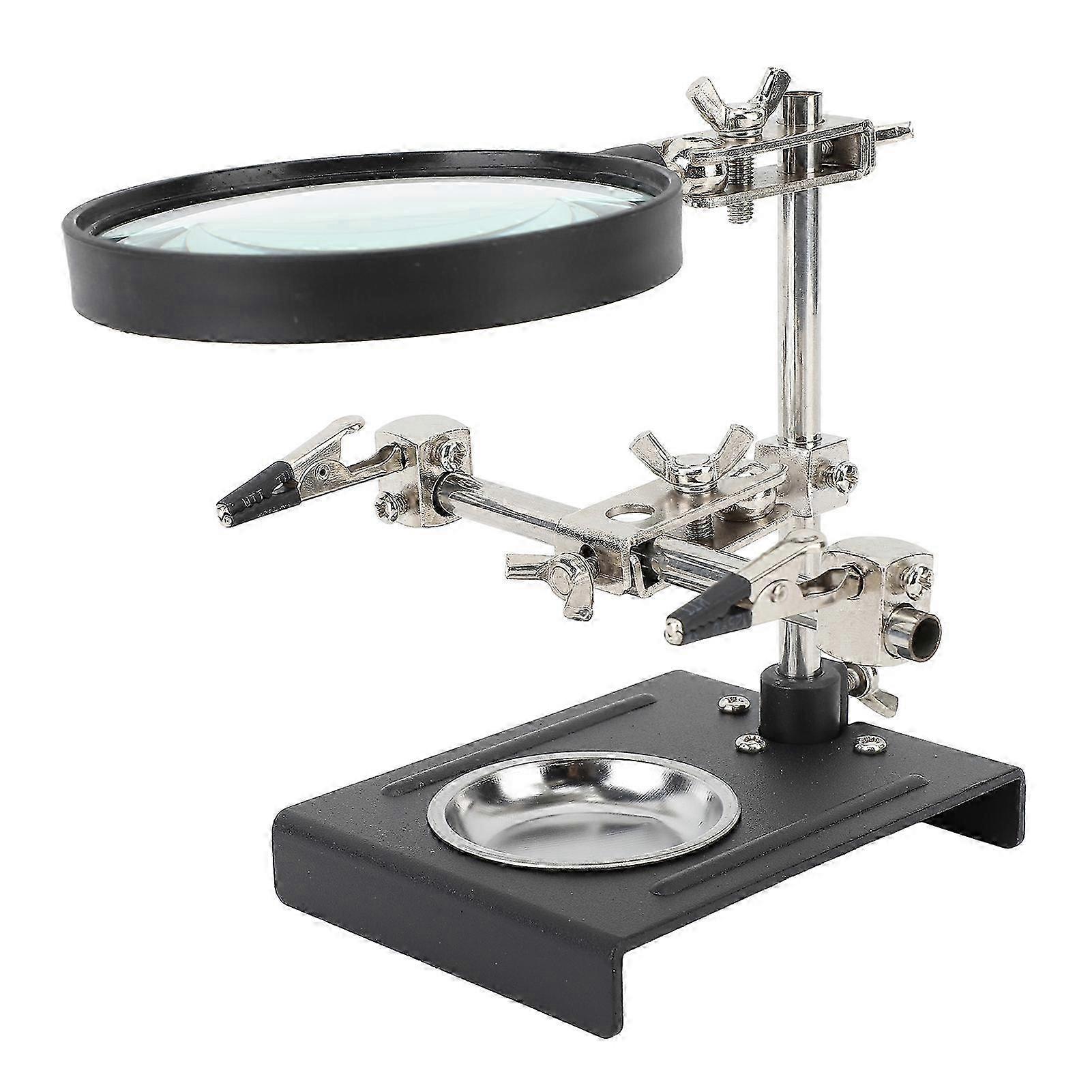 6X Magnifier with Auxiliary Clip Magnifying Glass Holder Third Hand Soldering Station for DIY Electronics and Repair f74