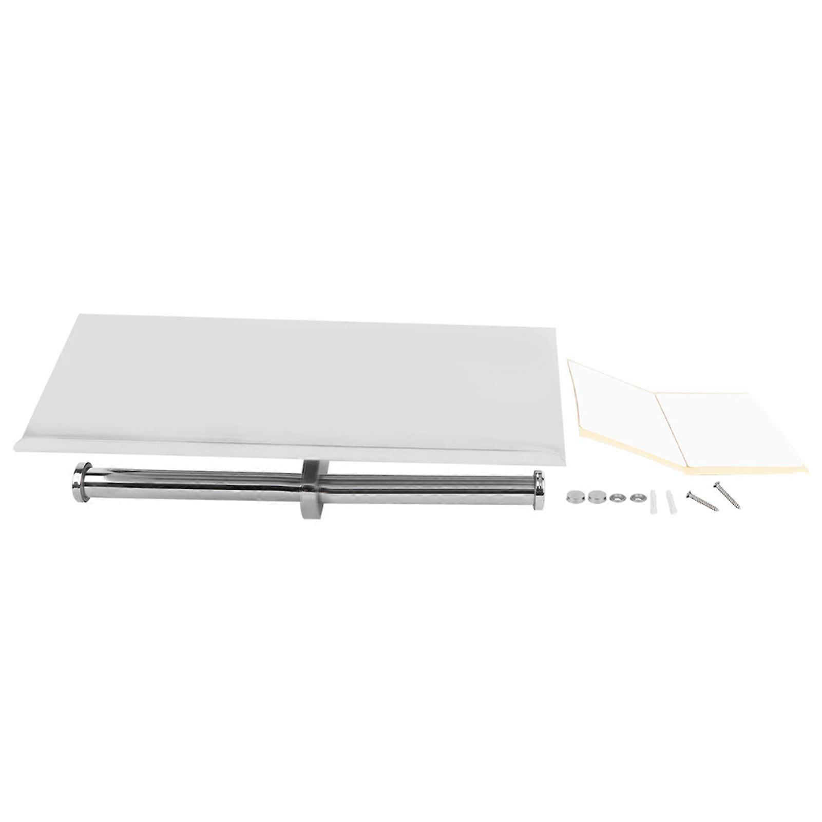 304 Stainless Steel Double Roll Toilet Paper Holder with Self-Adhesive Mobile Phone Support Plate, Durable and Stylish Design