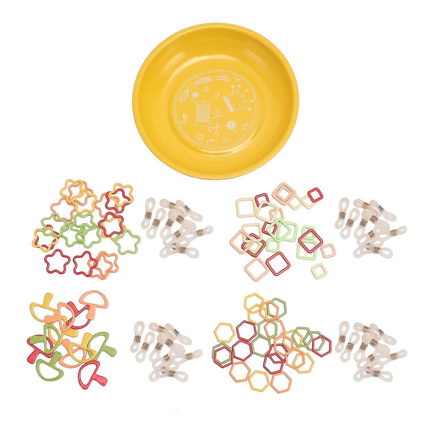 Magnetic Pin Dish Sewing Round Bowl Cushion Storage Holder with 4 Set Stitch Marker Yellow