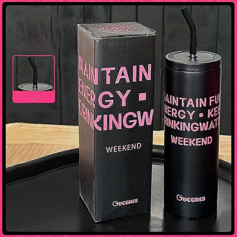 21oz Water Bottle With Straw,Insulated Water Bottle With Wide Mouth Opening-Black