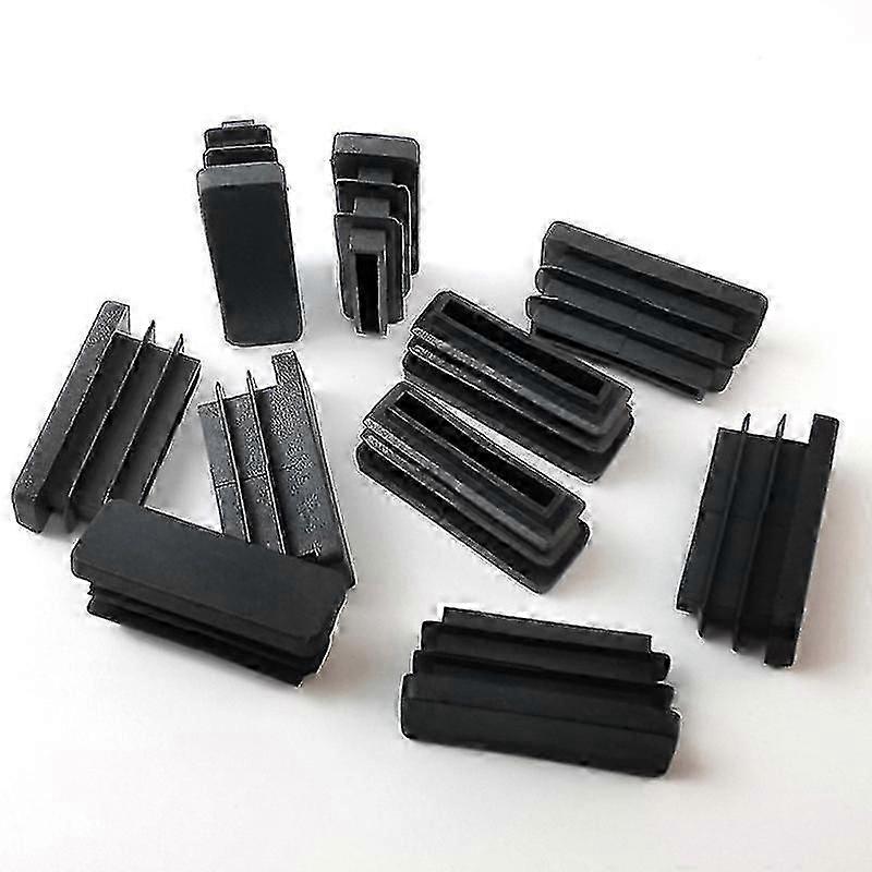 20 Pack Black Plastic Rectangular End Caps for Table Chair Tube Legs (38x13mm)