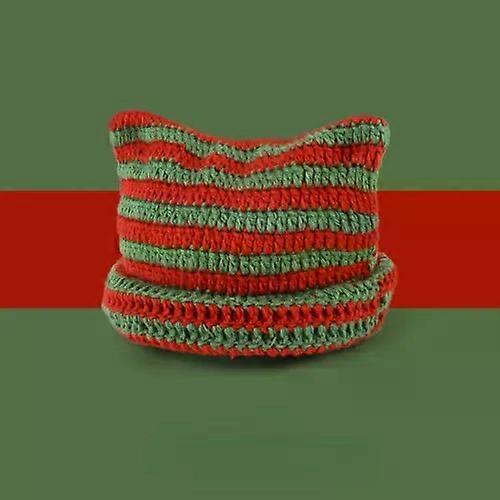Beanie Hat Ins Little Devil Striped Knitted Wool Cap Autumn and Winter Crochet Cute Cat Ears Pointed Pullover Women's Hats