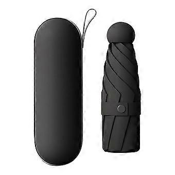 Reise 5-fach 6 Rippen Mini Regenschirm Anti-UV Taschenschirm, mit Etui Style E Schwarz