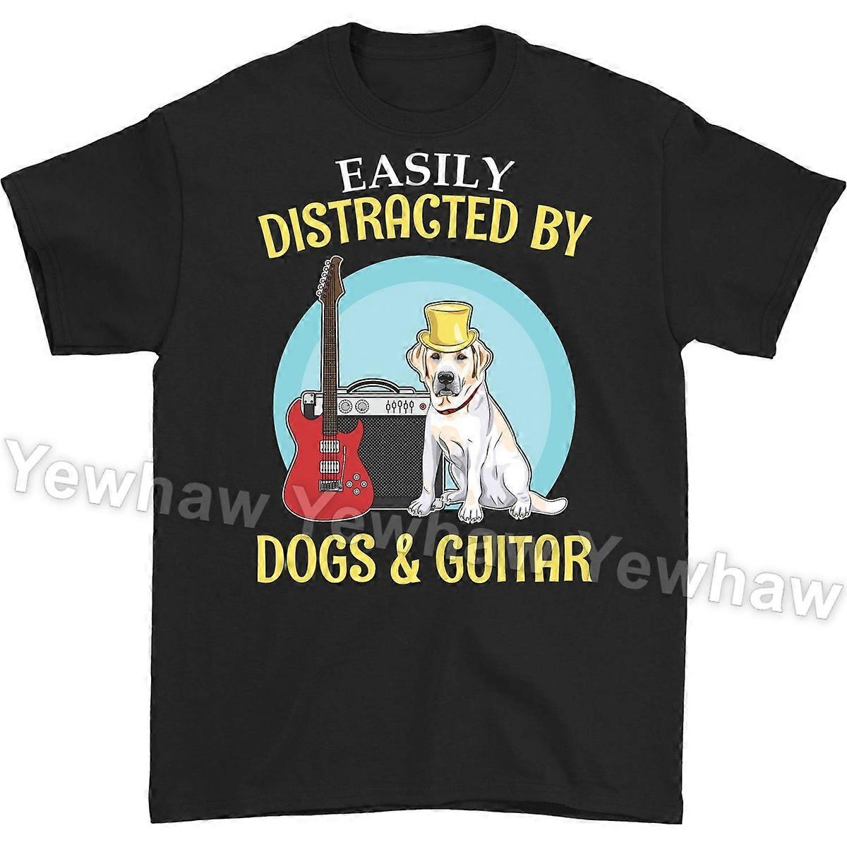 Lätt distraherad av hundar och gitarr T-shirt, gitarristgåva, gitarrspelare musiker instruktör lärare