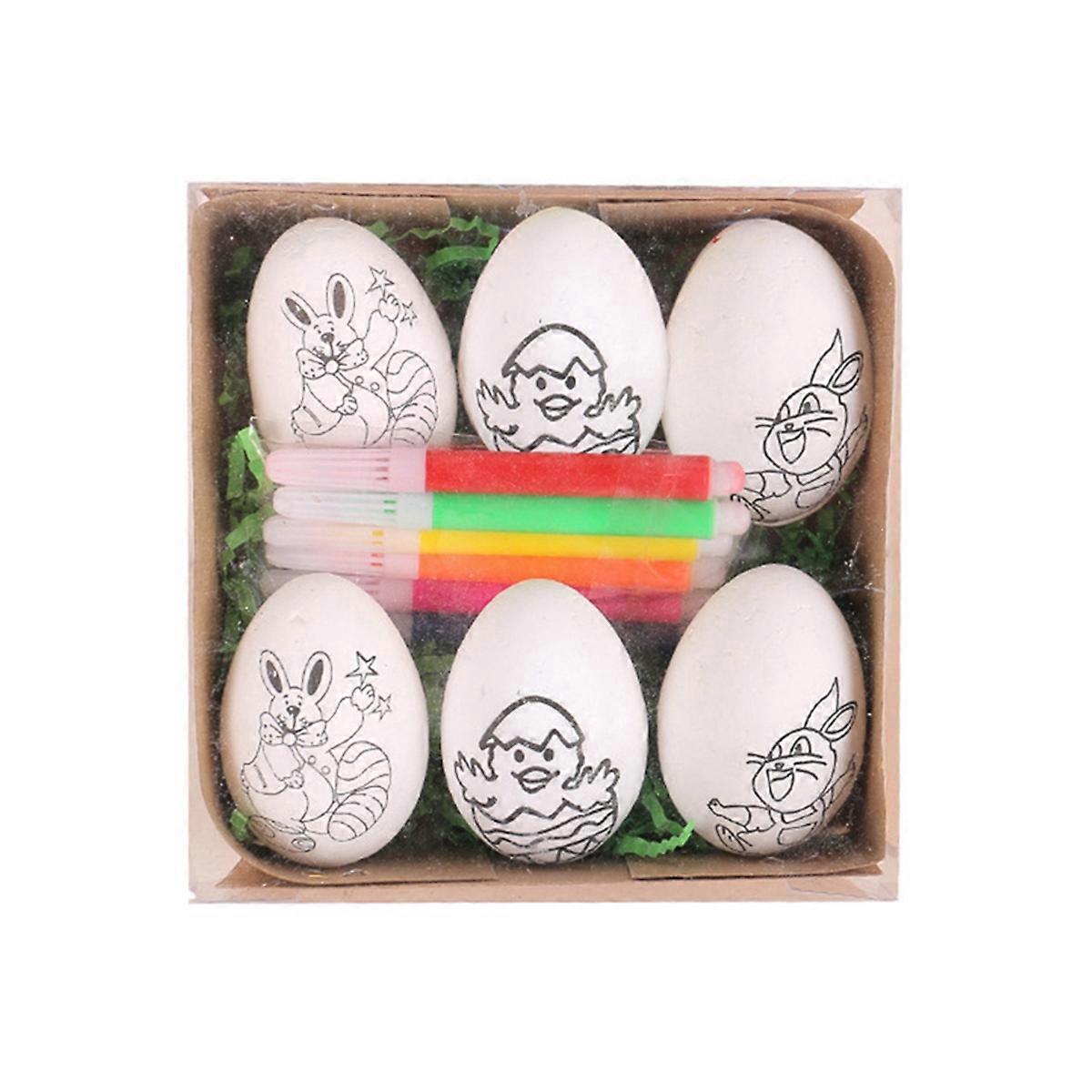 6Pcs Easter DIY Hand-Painted Eggs 2024 Children's Handmade Gift -C