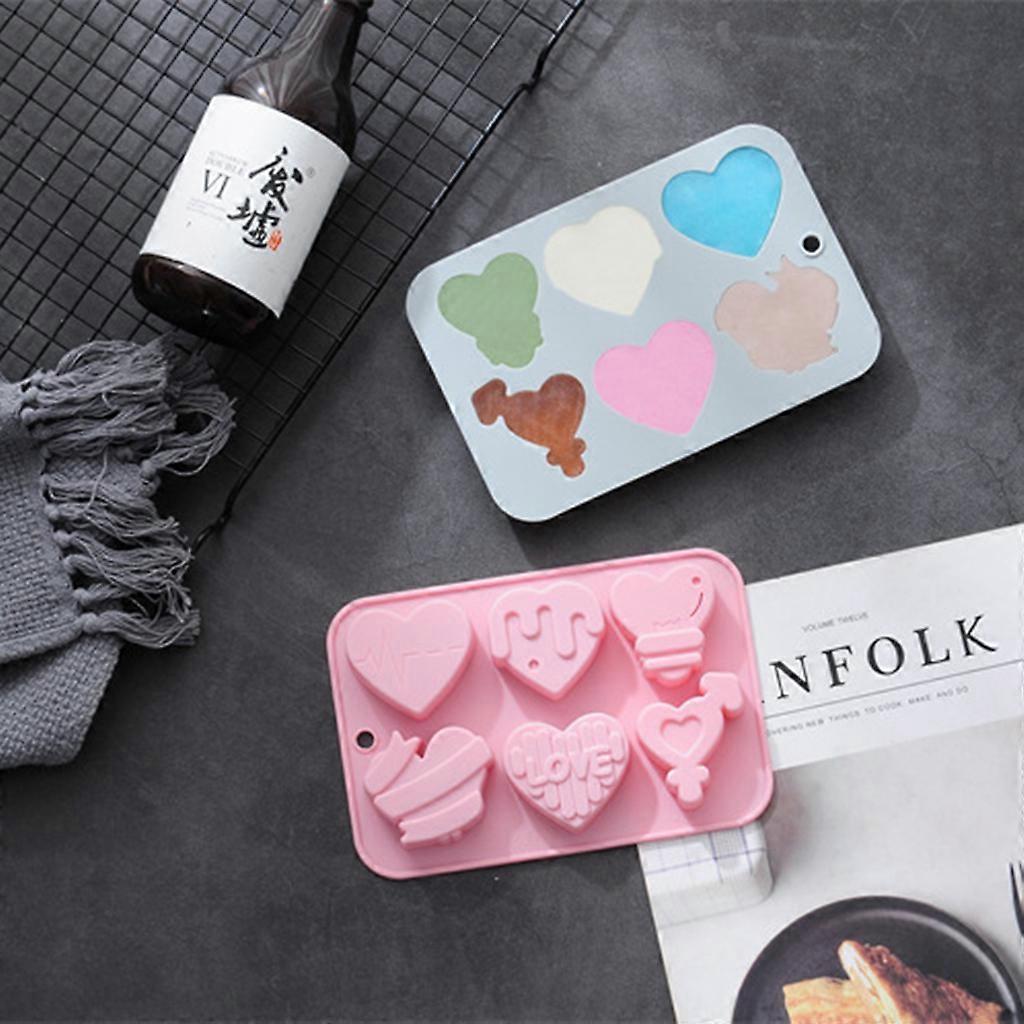 6 hulrum forme silikone hjerte form fondant forme DIY gips stearinlys fremstilling form vedhæng håndlavet slik gør gadget blå