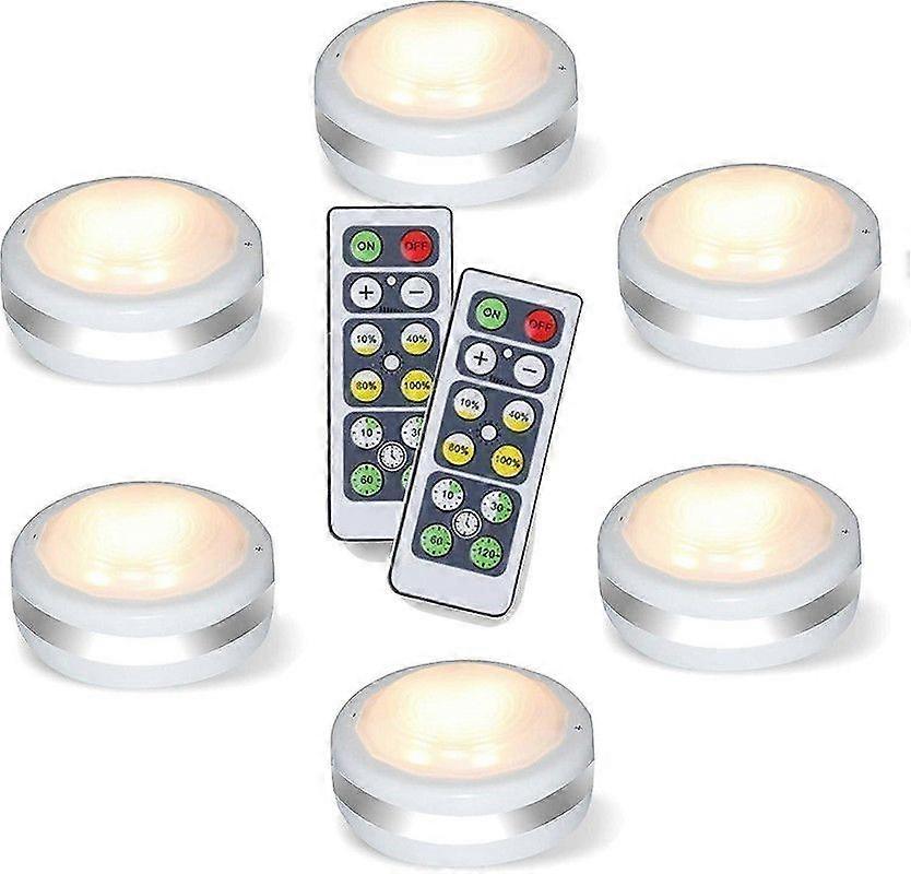 Wireless LED Puck Lights, Battery Operated, Remote Control, Dimmable, Natural White, 6PK