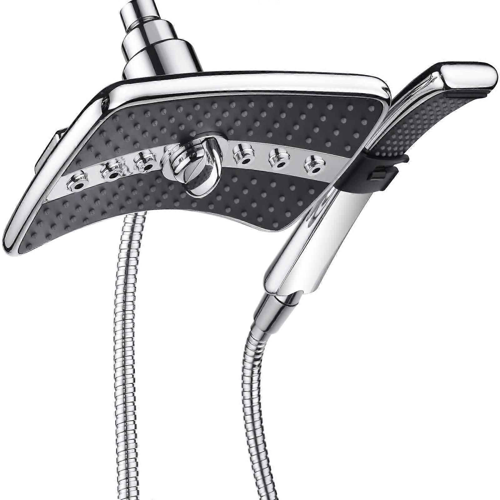 Dual handheld rainfall shower head combo for bathroom with black face and chrome finish