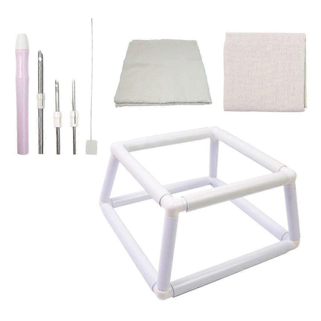 Square Embroidery Clip Frame with Punching Needle Embroidery Fabric & Threader