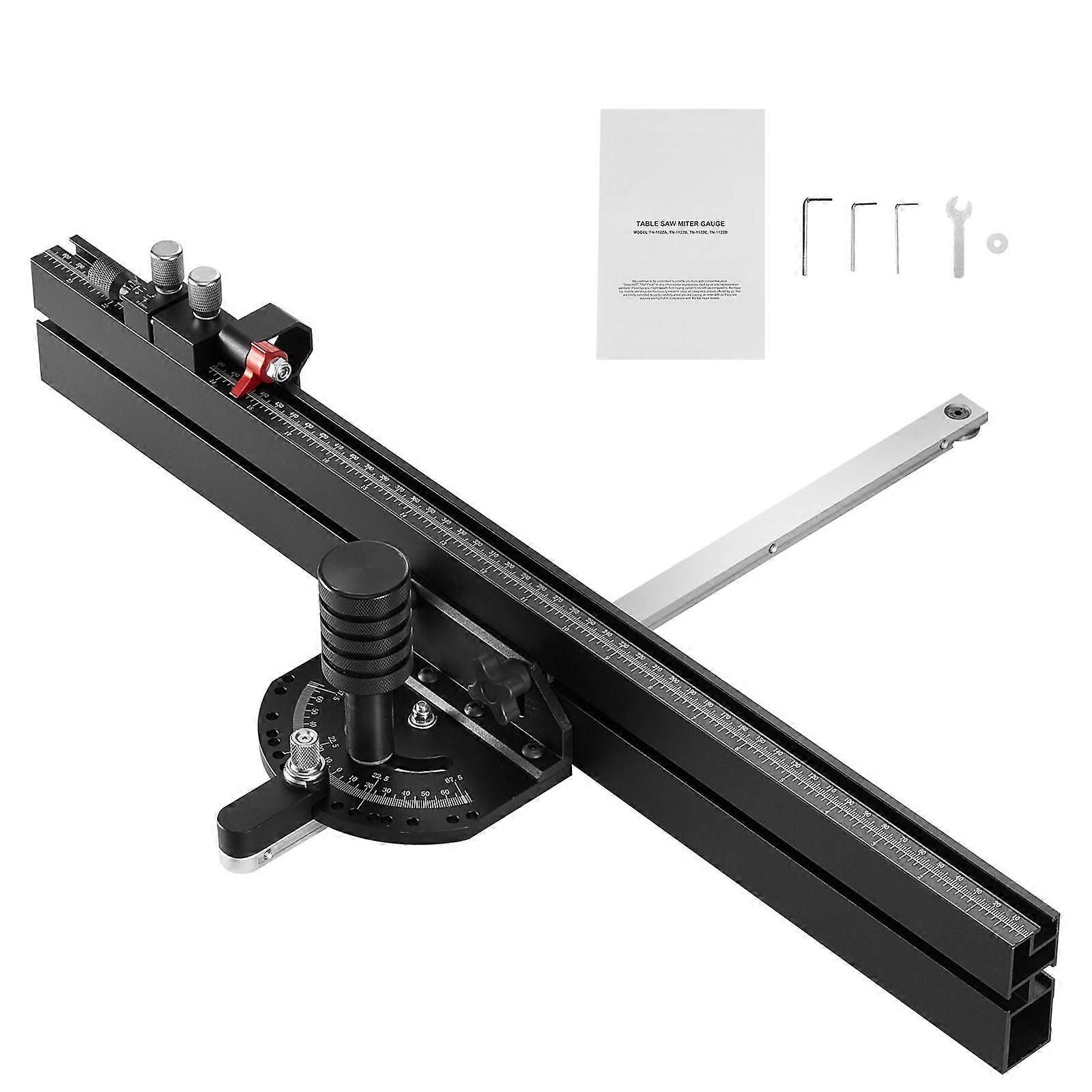 Precision Miter Gauge, Standard Slot 3/4'' x 3/8'',with 24 in Grating 15 Angle Stops Adjustable Spring Loaded Plunger and Removable Disc