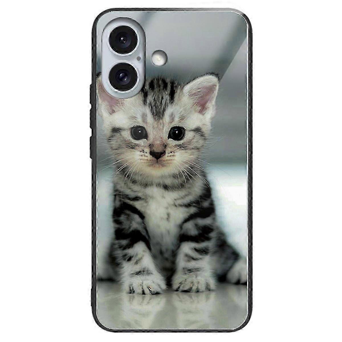 For iPhone 16 Case Pattern Printing Tempered Glass+TPU Phone Cover