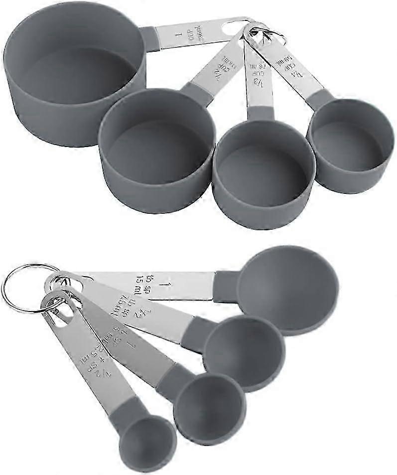 8 Piece Measuring Cups and Stackable Spoons Set with Stainless Steel Handle, Measuring Tool for Liquids and Solids, for Cooking Kitchen