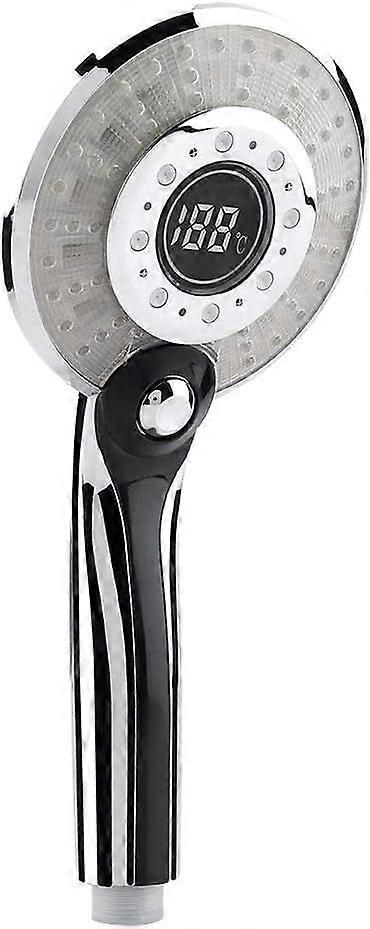 LED Pressurized Handheld Shower Head for Bathroom with Digital Temperature Display (Plating)