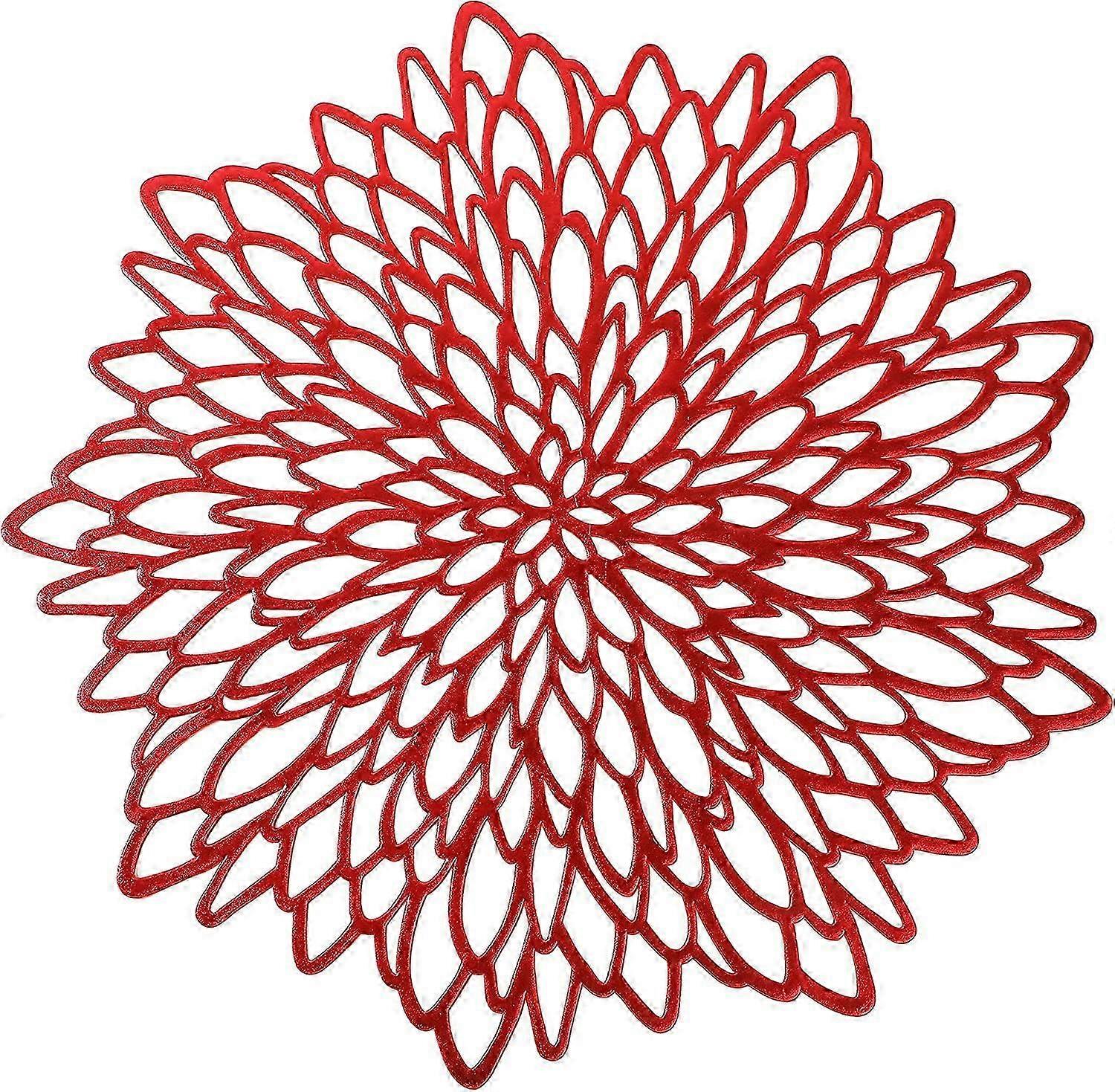 6 Pack Red Metallic Round Placemats Leaf Dining Table Decor