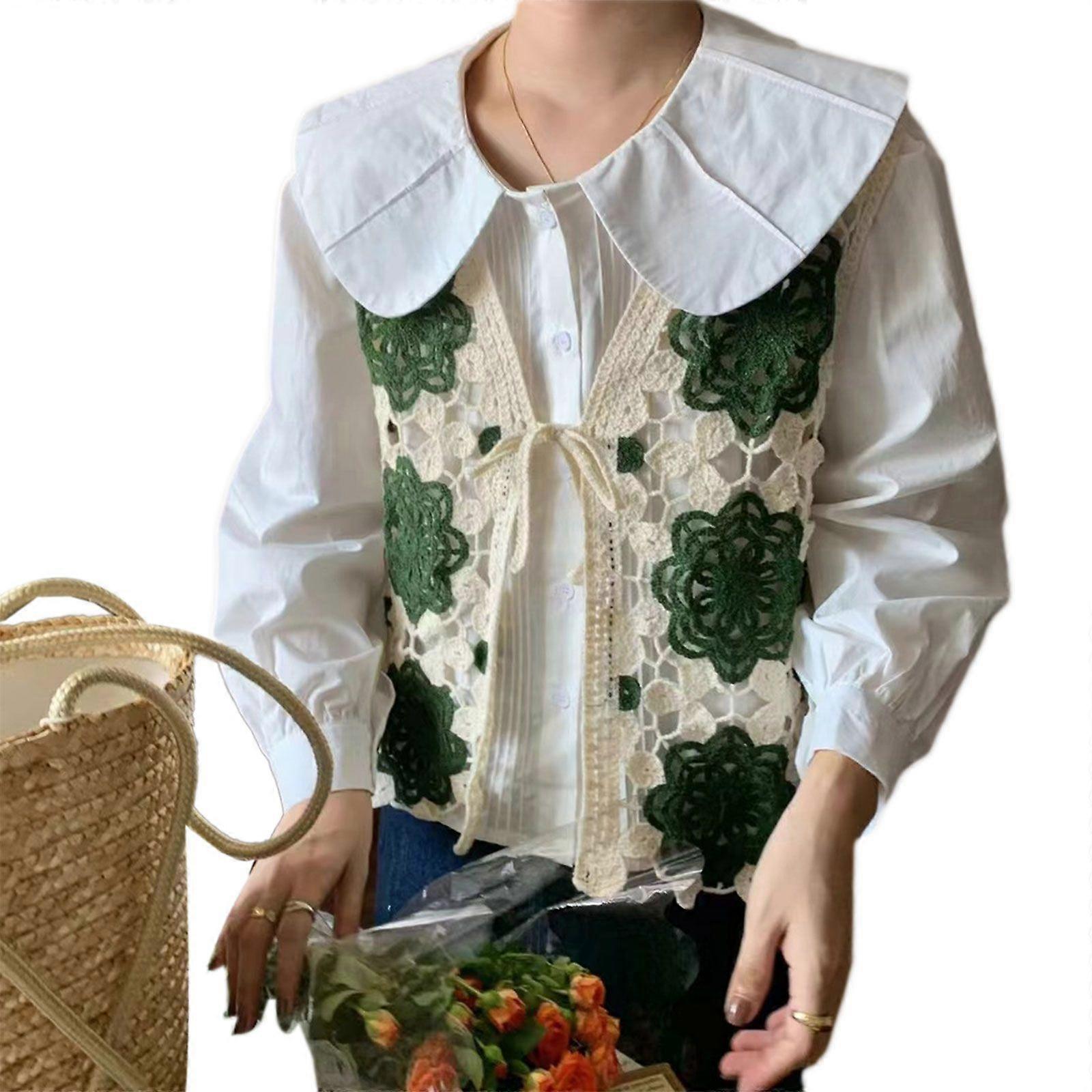 Fashion Crocheted Hollow Vest Tops for Women Cute College Style Lace Up Cardigan