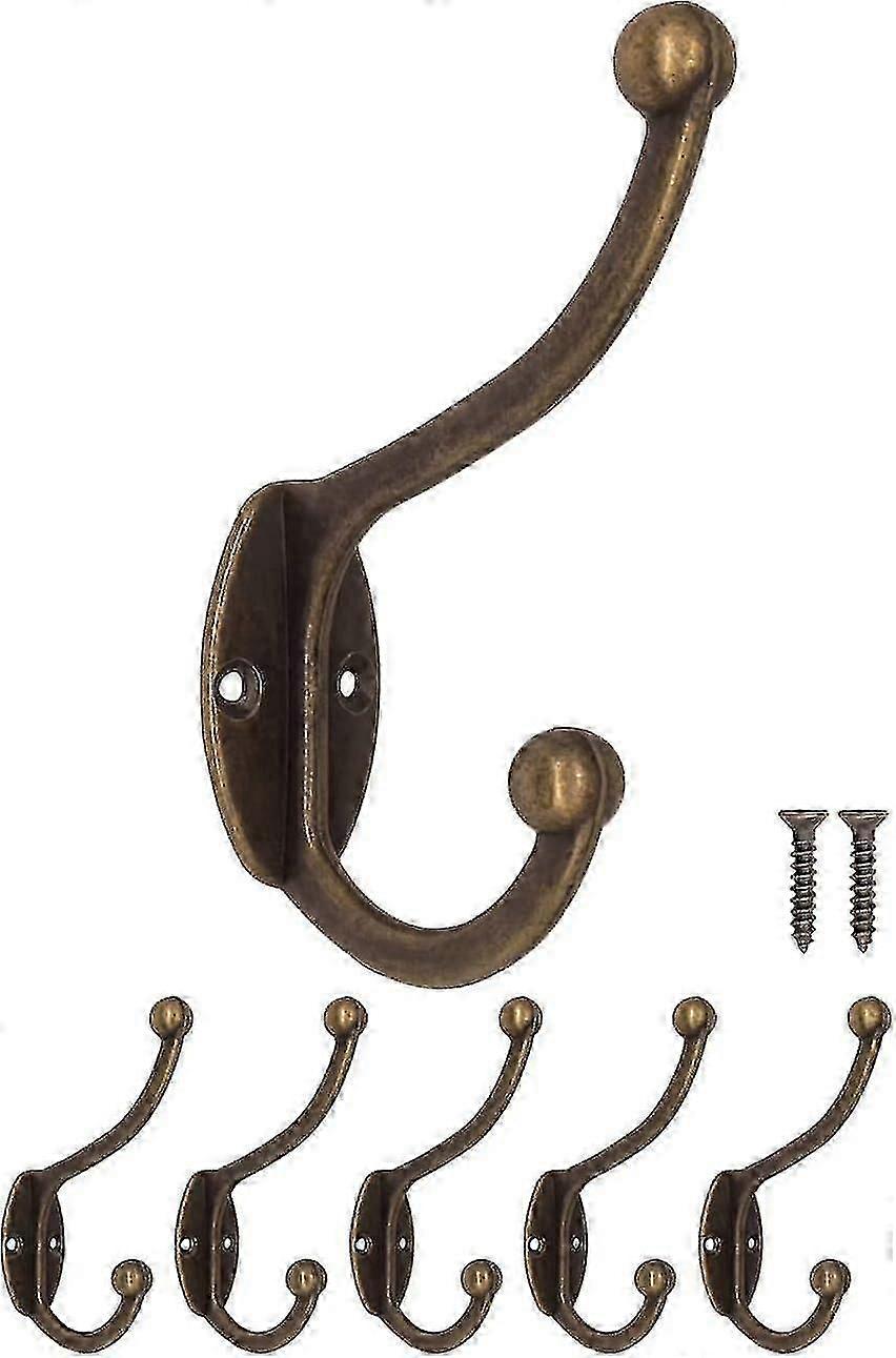 Antique Coat Hooks, Cast Iron Brass Bronze Design; Vintage Country Retro House, Set Of 5
