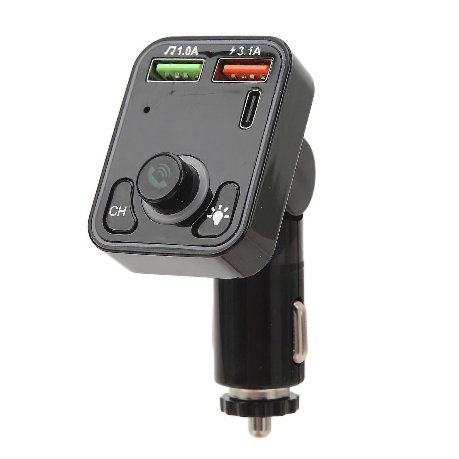 Car FM Transmitter with Lights One Touch Answering and Hanging Up Wireless Radio Adapter MP3 Player for Mobile Phone Tablets Headset GPS