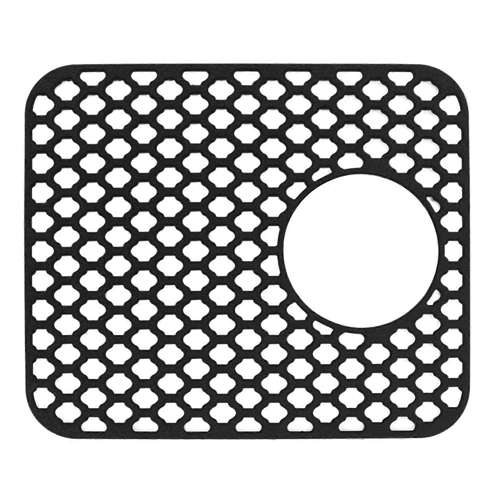 Silicone Sink Mat with Side Drain Hole, Non-Slip, Anti-Scratch, Easy to Clean, Sink Grid for Kitchen and Home, Black