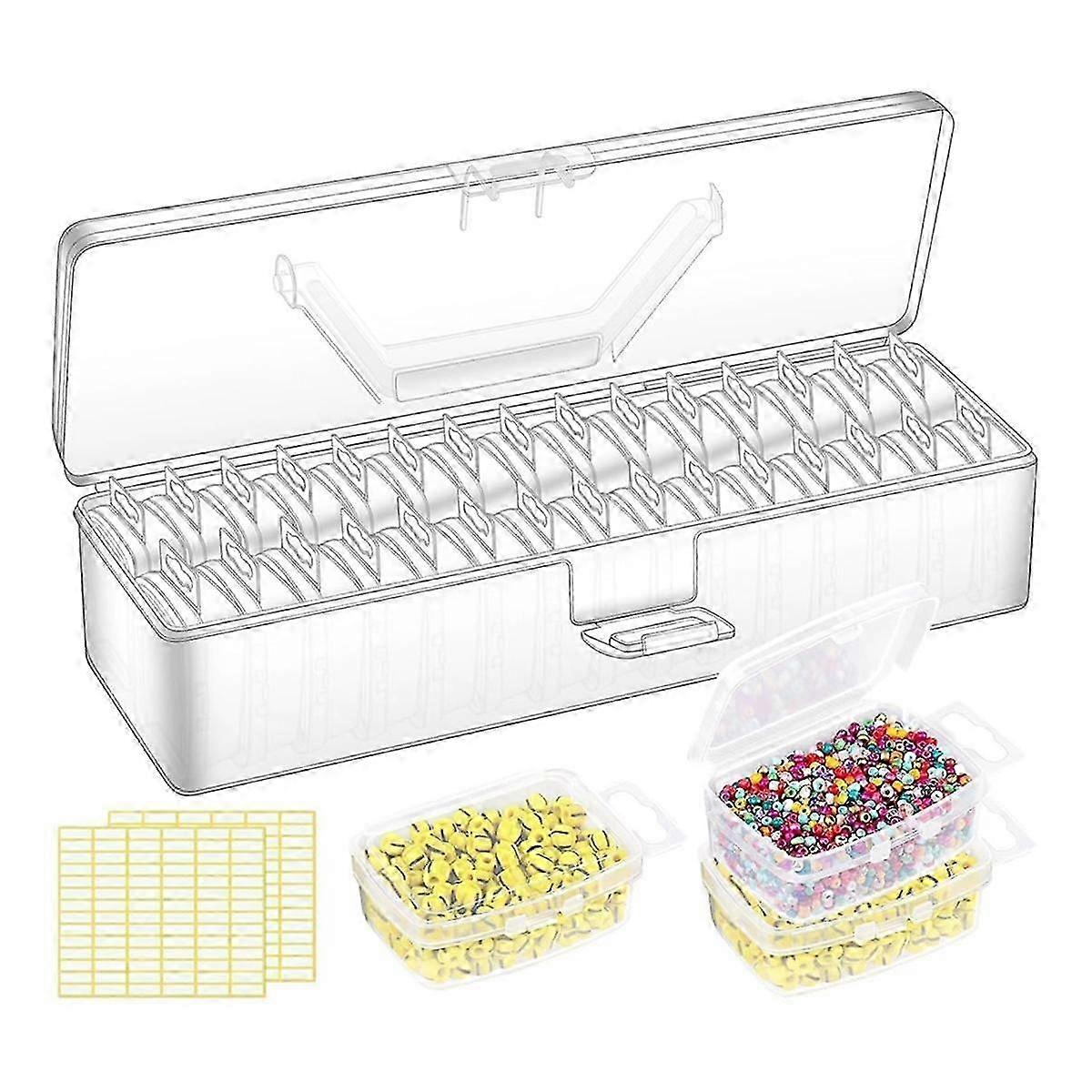 Portable Stackable Bead Organizer Box with Clear Hinged Lid for Jewelry, Crafts, Sticker Storage
